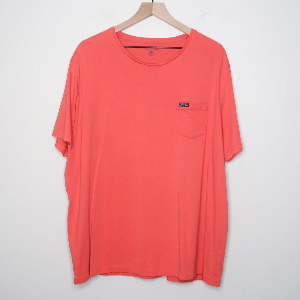 Polo Ralph Lauren Mens T-Shirt XXL Coral Orange Pink Front Pocket‎ Casual